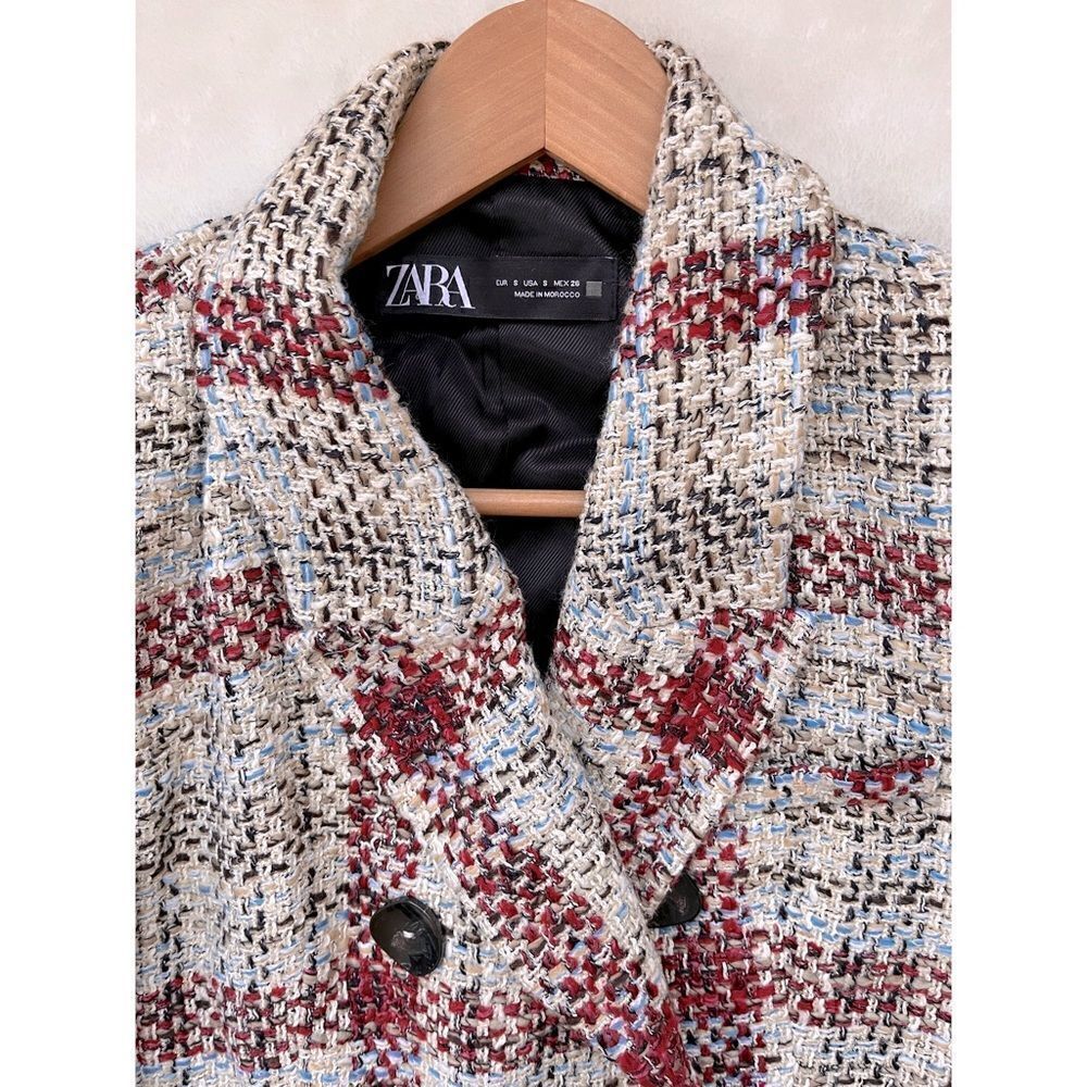 NWT Zara Blogger’s Favorite Textured Plaid Boucle Double Breasted Blazer, Small - Picture 14 of 16